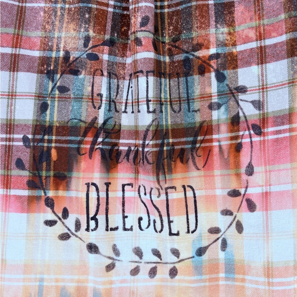 Bleached Upcycled Hombre Plaid Flannel Button Down Shirt Size Small - Picture 4 of 11